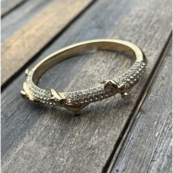 Coach Womens Gold Tone Crystal Pave Script Vine Hinge Bangle Bracelet - Picture 1 of 16